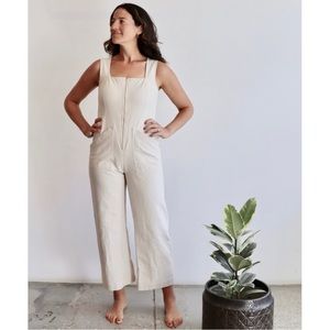 Rachel Pally Linen/Cotton Zip Front Sleeveless Kai Jumpsuit Ecru